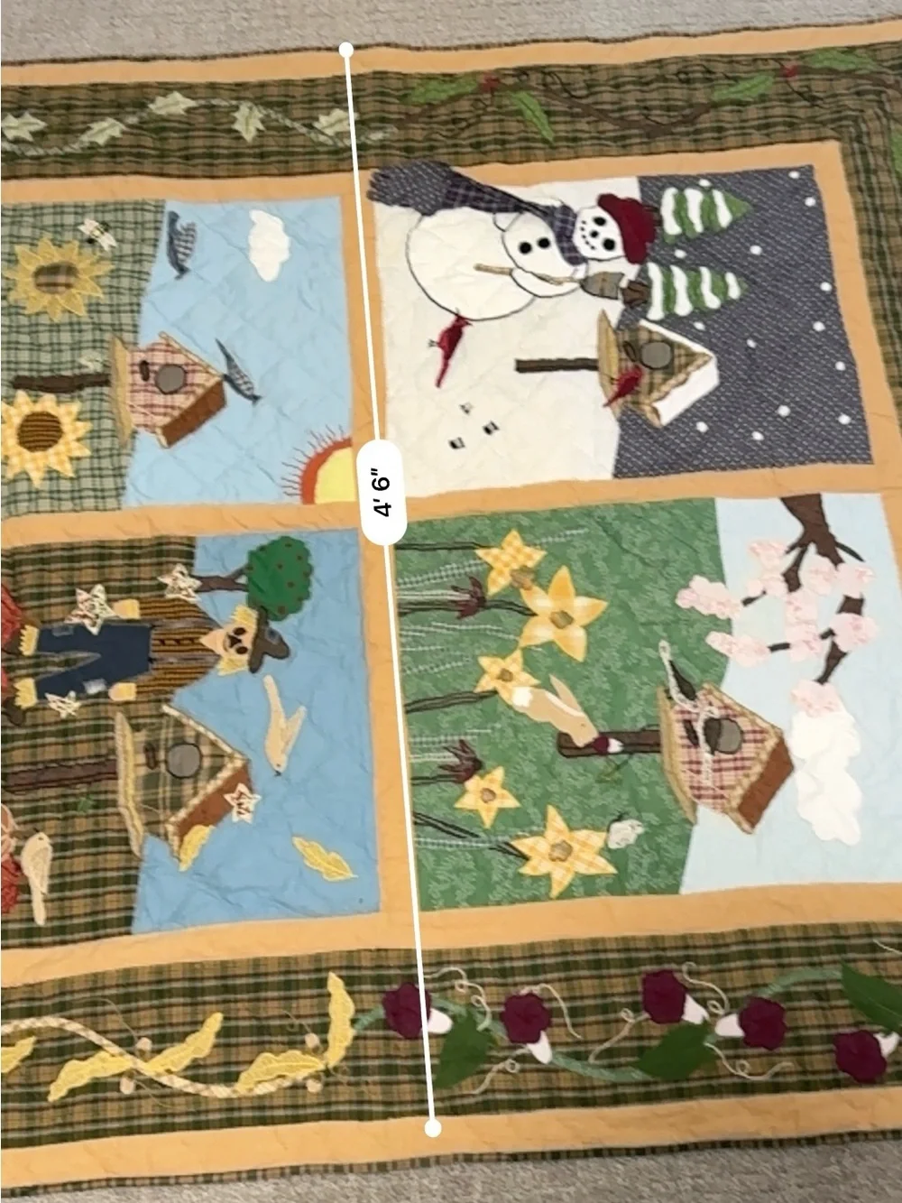 Patch Magic Four Seasons 100% Cotton Applique Throw Quilt Wall Hanging
